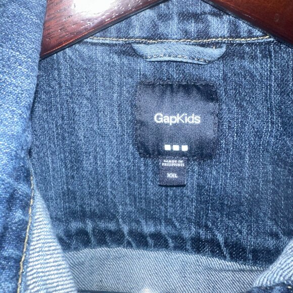 Girls Gap Kids Sz XX Large Blue Denim Jean Jacket Pink Thread Accent VGC - Picture 2 of 4